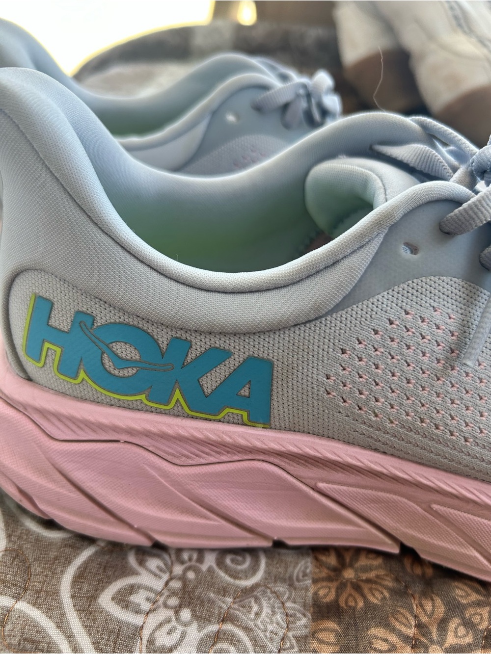 Hoka Women’s Light Blue & Pink Running Sneakers with Lime Accents - Picture 5 of 6